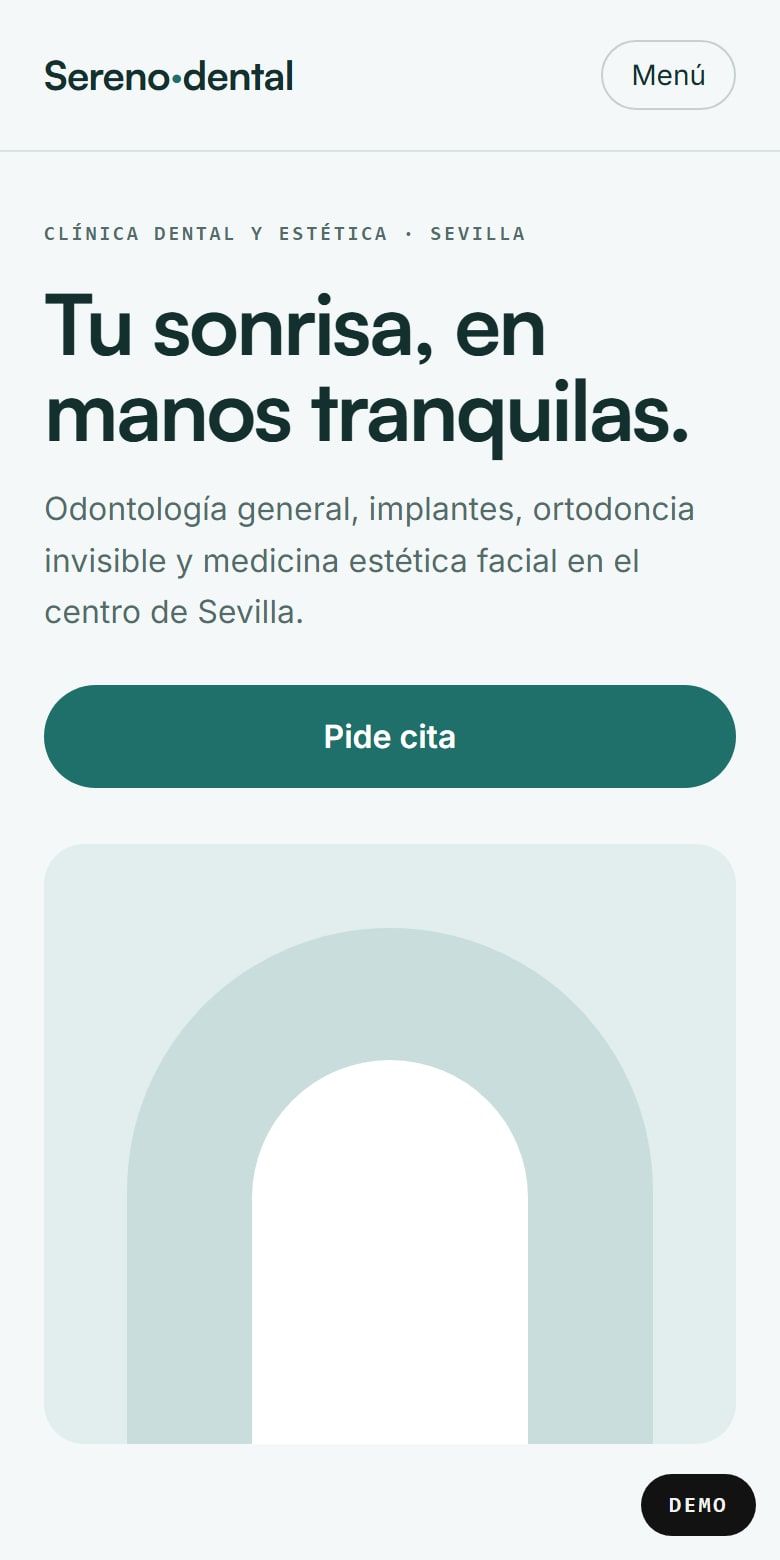 Versión móvil de la portada de Clínica Sereno con el botón Pide cita visible sin hacer scroll